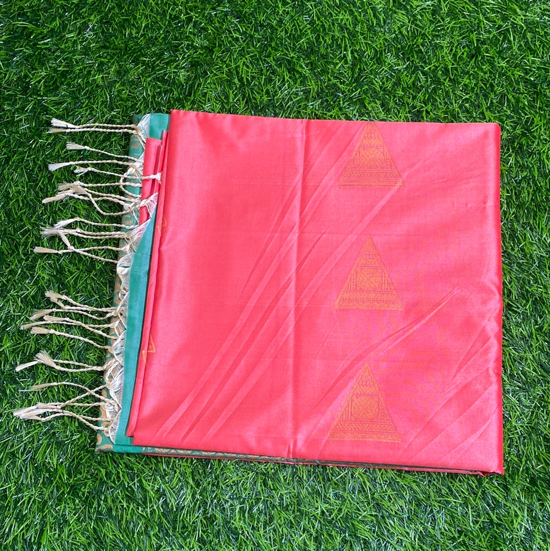 Kanjivaram Tissue Border Soft Silk Sarees (Pink and Sea Green Colour)