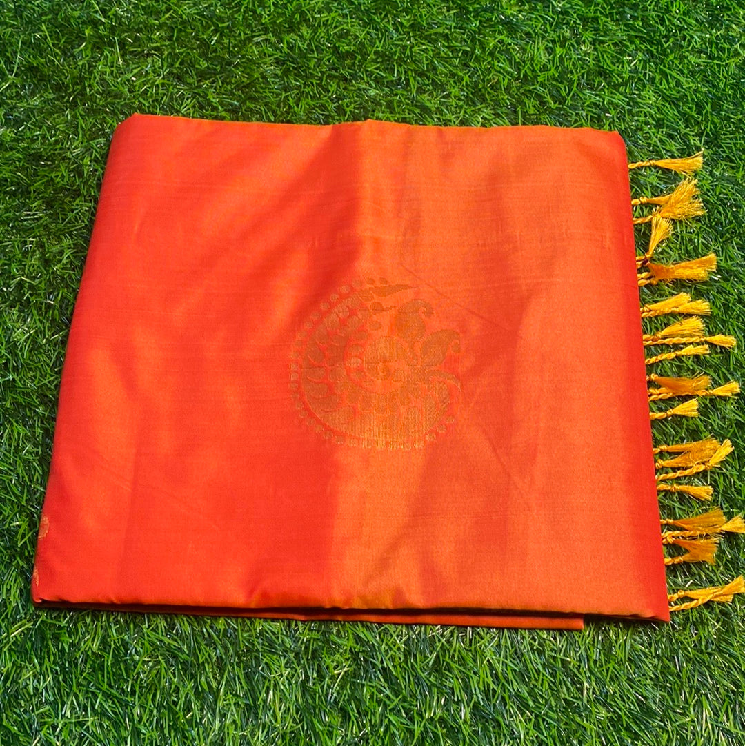 Kanjivaram Tissue Border Soft Silk Sarees (Orange and Brown Colour)