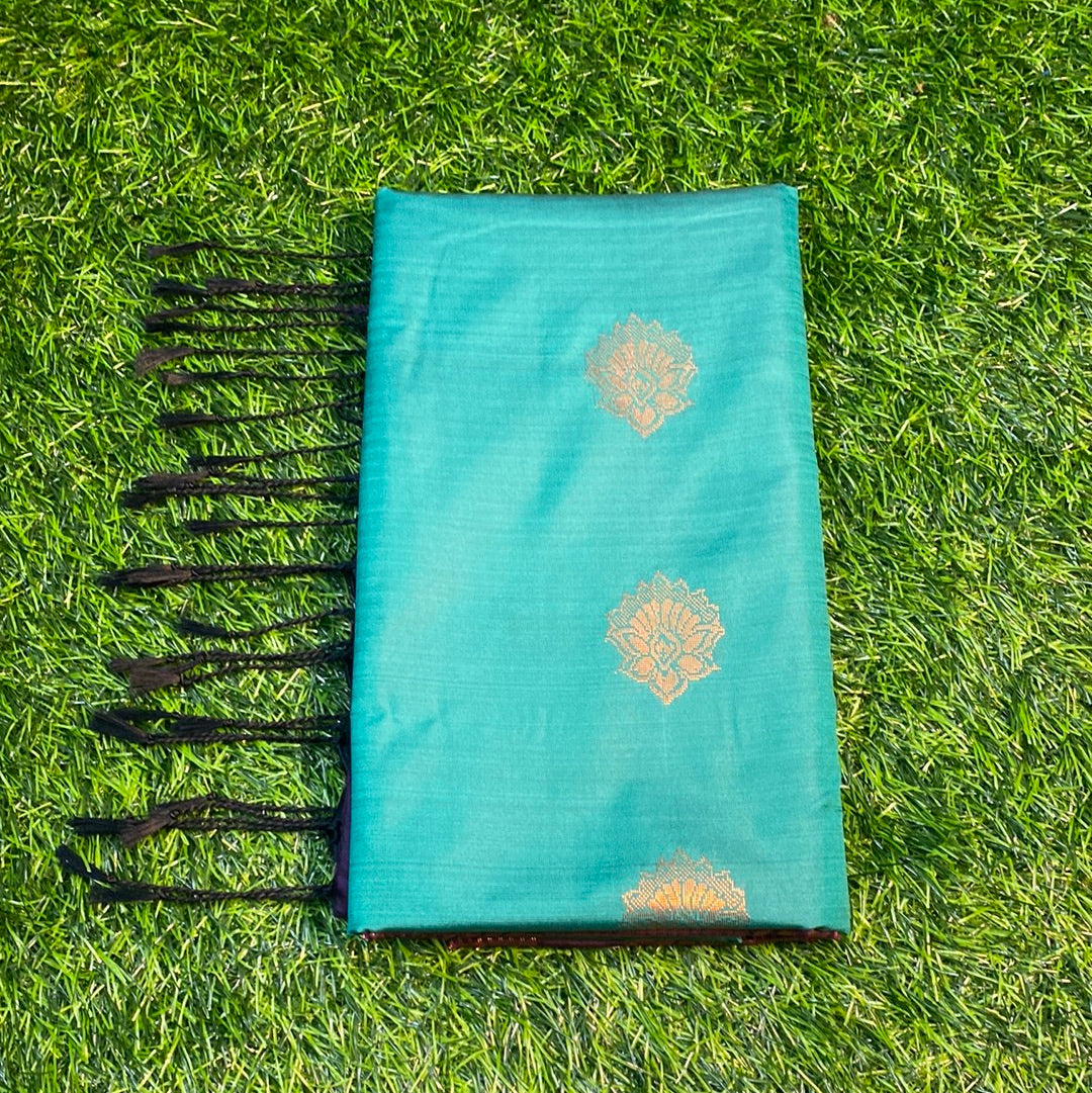 Kanjivaram Tissue Border Soft Silk Sarees (Sea Green and Purple Colour)