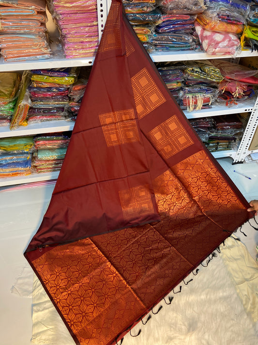 Kanjivaram Tissue Border Soft Silk Saree (Dark Brown)