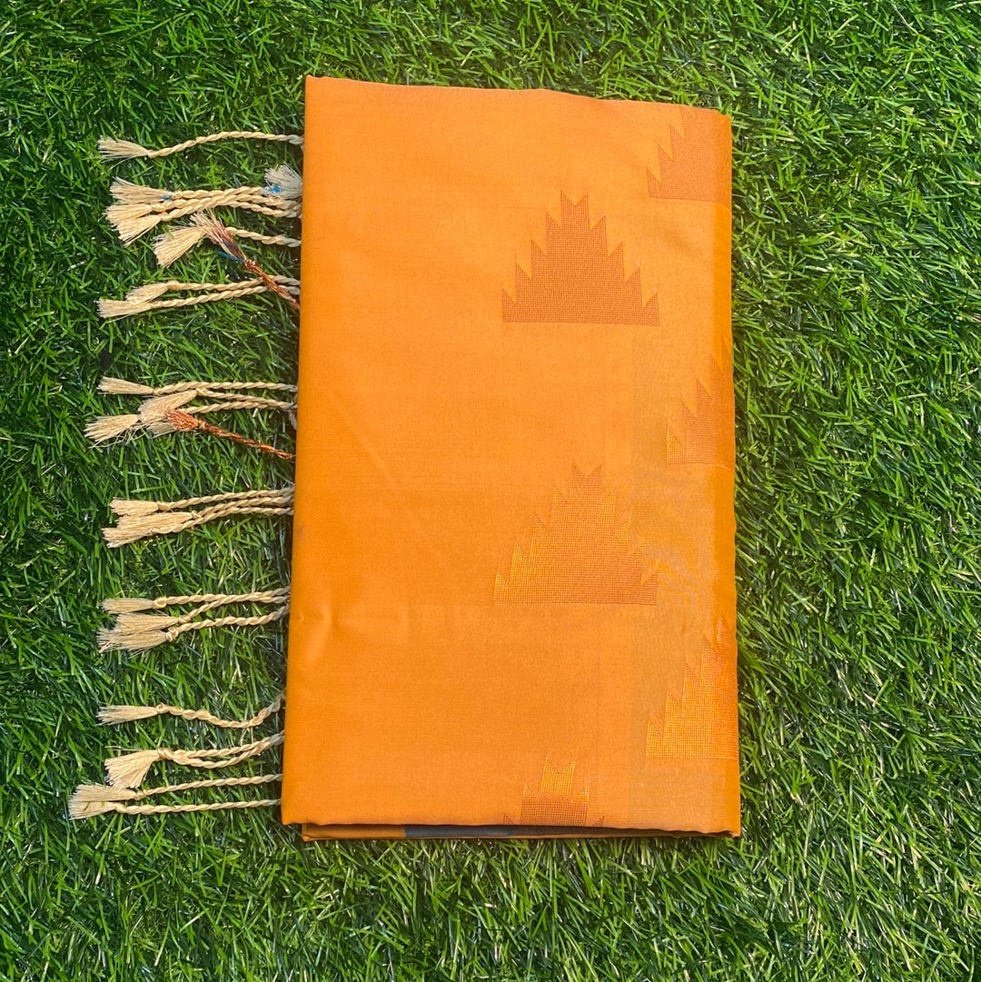 Kanjivaram Tissue Border Soft Silk Sarees (Orange and Sea Blue Colour)