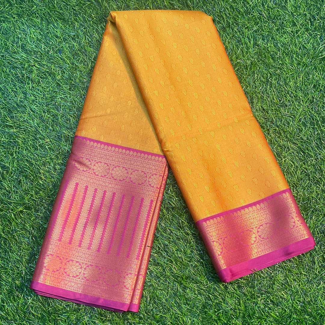 KORA MUSLIN SILK SAREE IN ZARI JACQUARD WORK (Lemon Yellow and Pink Colour)
