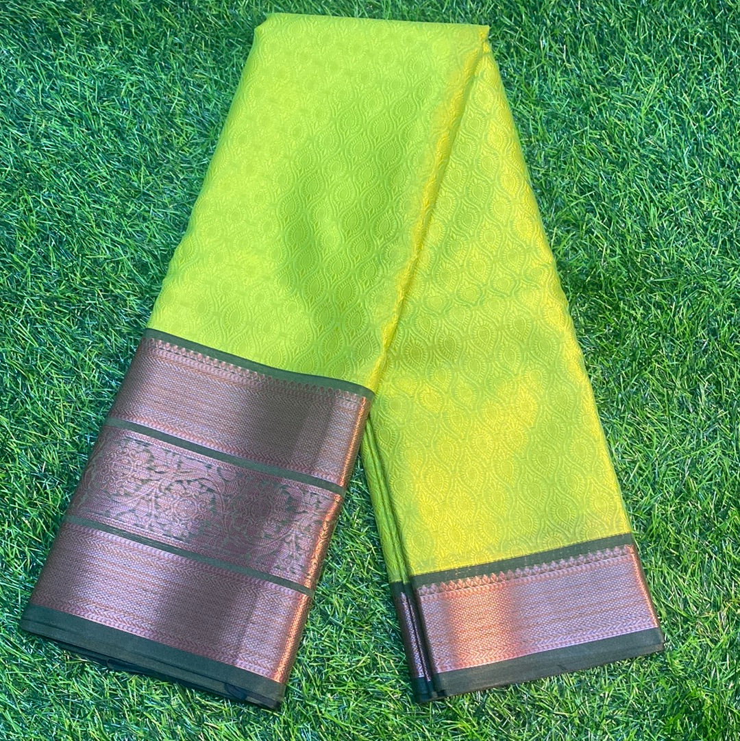 KORA MUSLIN SILK SAREE IN ZARI JACQUARD WORK (Green and Mehandi Green Colour)