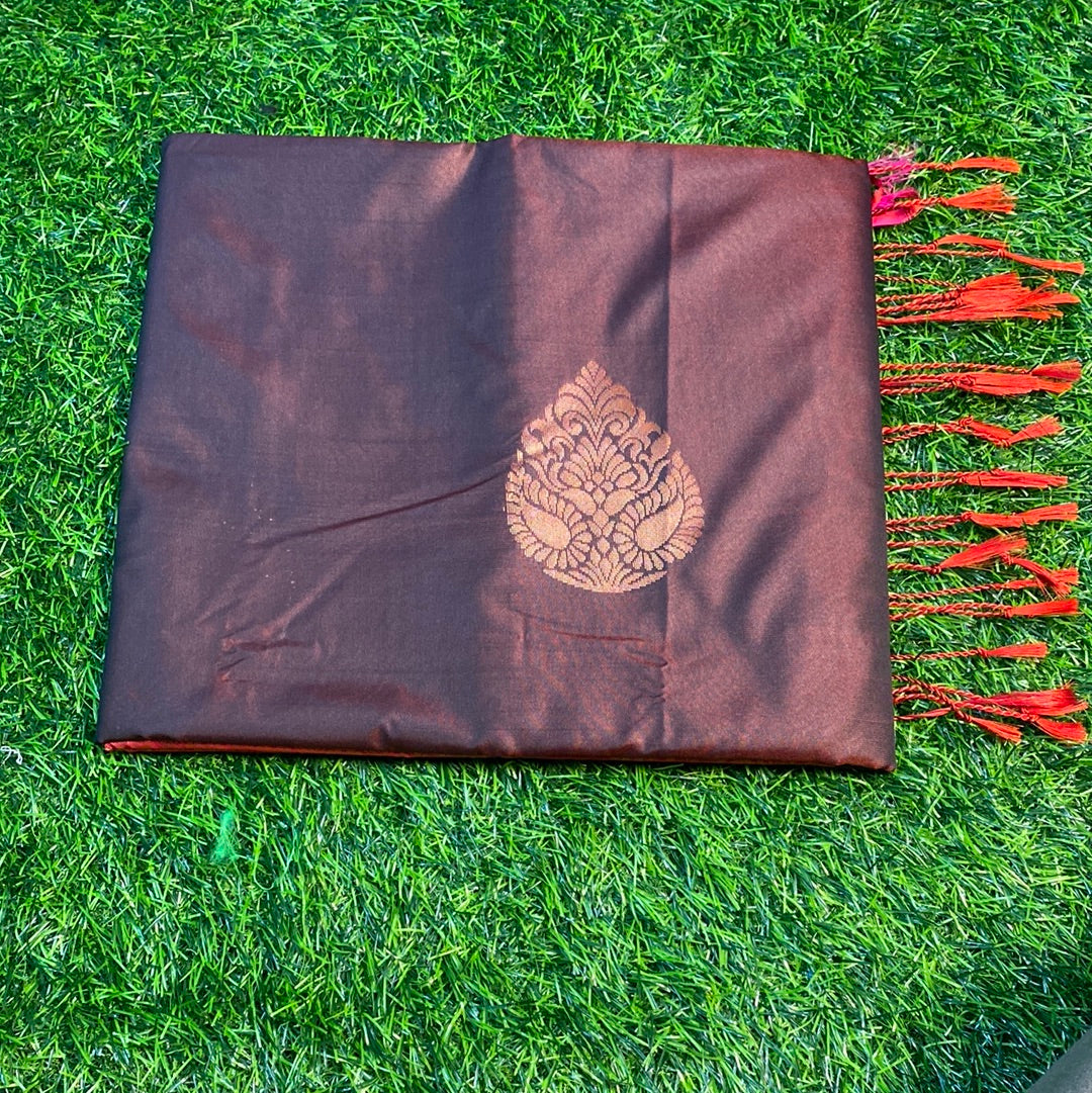 Kanjivaram Tissue Border Soft Silk Sarees (Brown and Pink Colour)