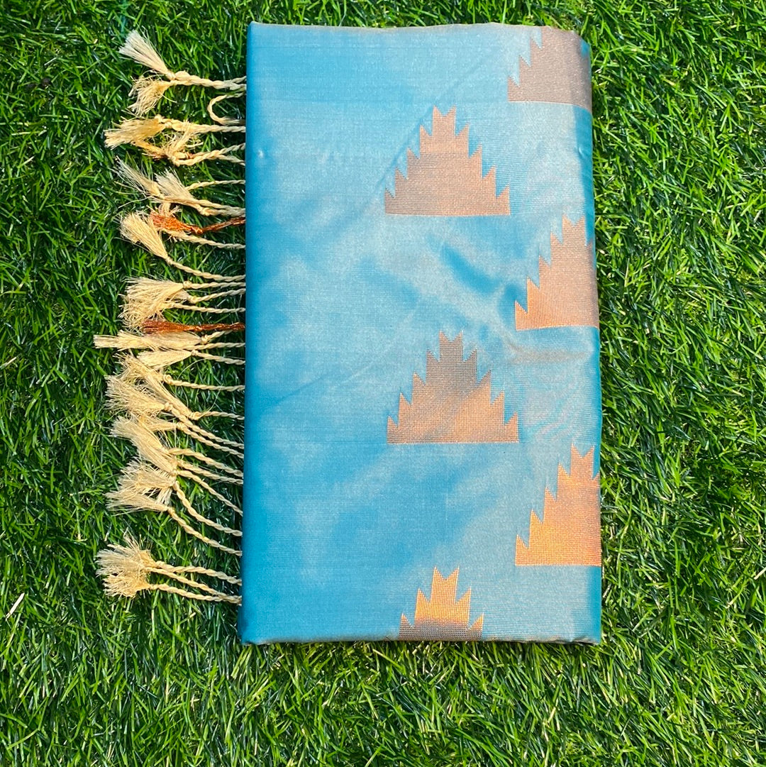 Kanjivaram Tissue Border Soft Silk Sarees (Sea Blue and Pink Colour)