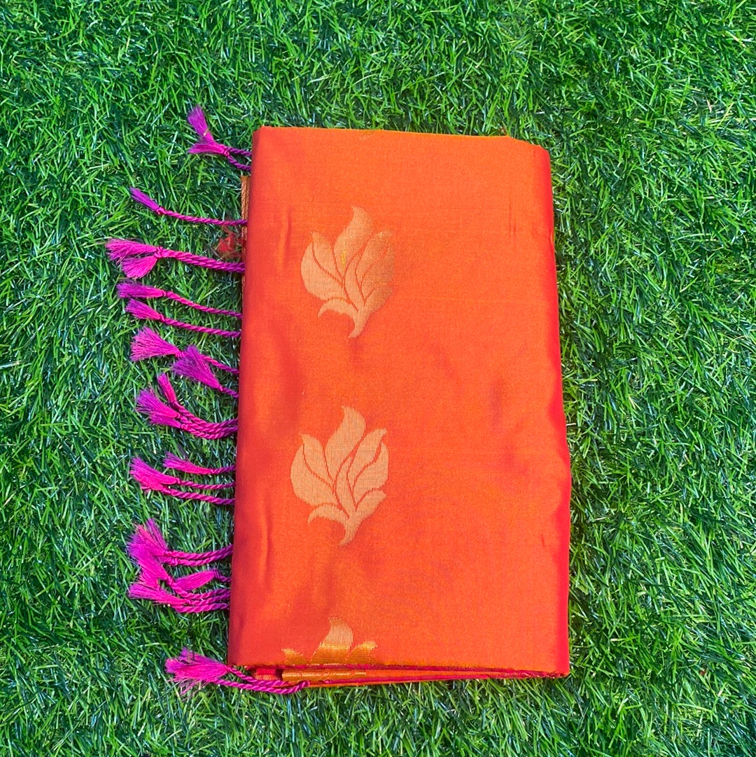 Kanjivaram Tissue Border Soft Silk Sarees (Orange and Pink Colour)