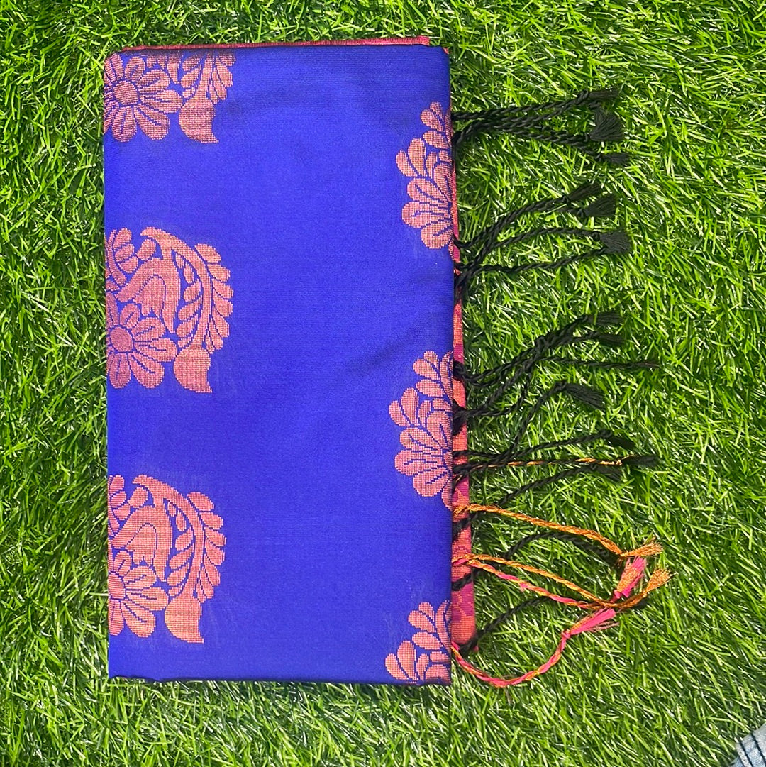 Kanjivaram Tissue Border Soft Silk Sarees (Royal Blue & Pink)