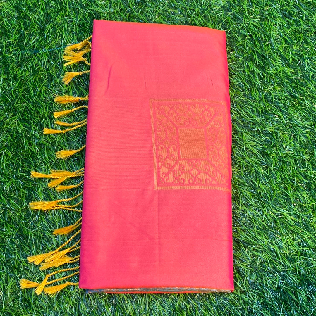 Kanjivaram Tissue Border Soft Silk Sarees (Corel(Light Orange) and Sea Blue Colour)