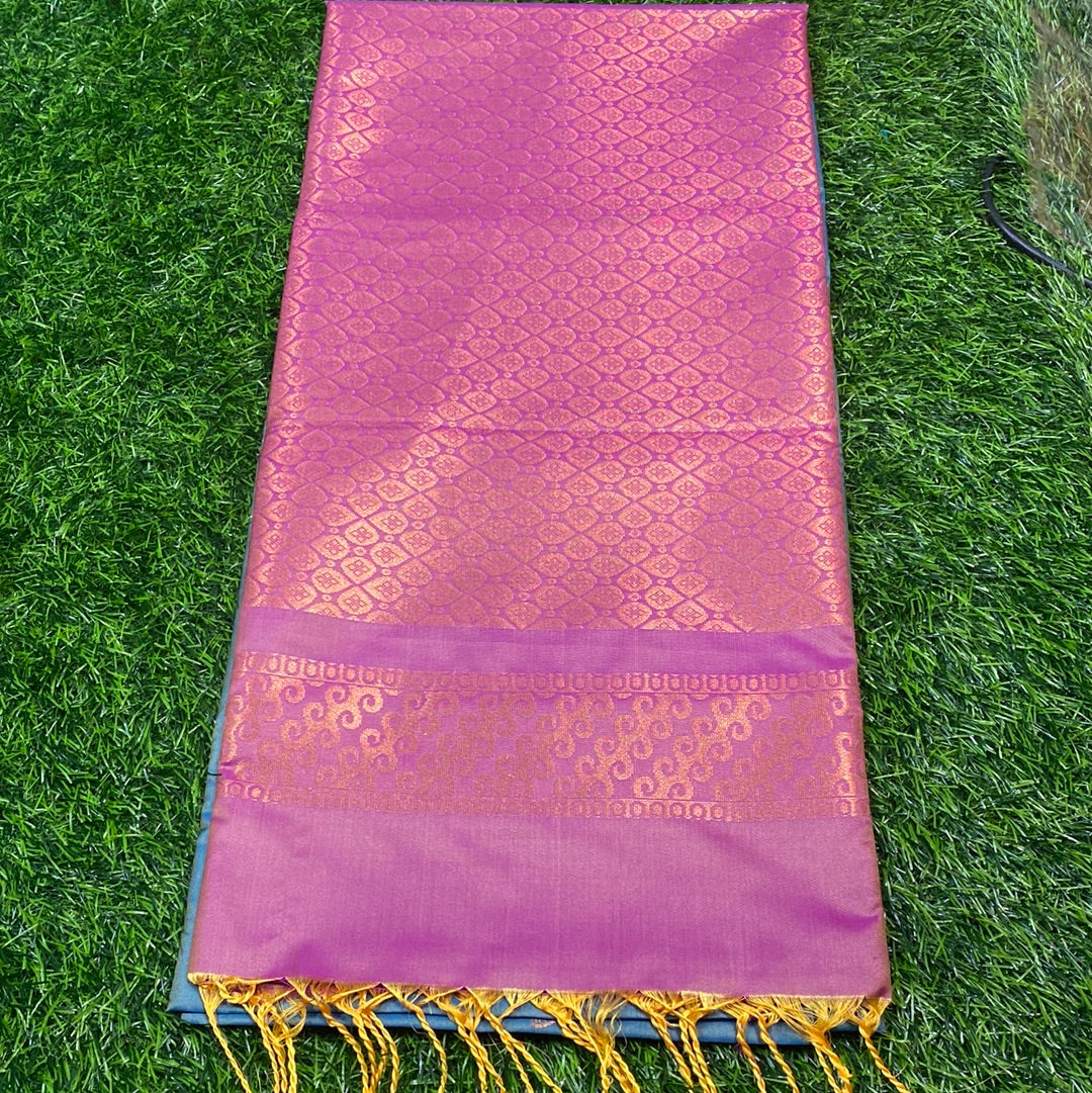 Kanjivaram Tissue Border Soft Silk Sarees (Sea Green and Pink Colour)