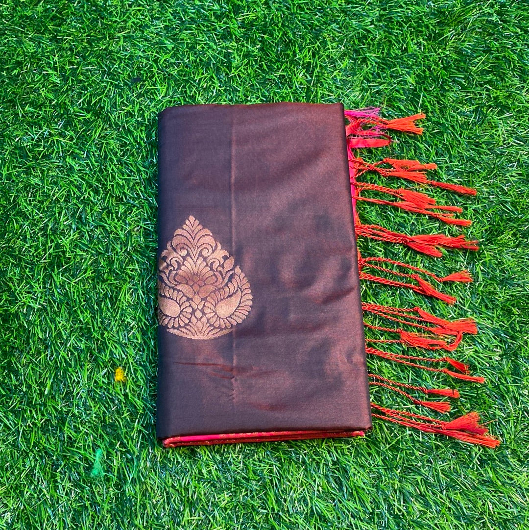 Kanjivaram Tissue Border Soft Silk Sarees (Brown and Pink Colour)