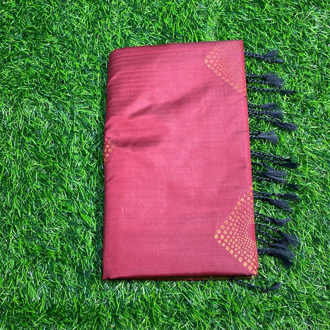 Kanjivaram Tissue Border Soft Silk Sarees (Maroon and Mehandi Green Colour)