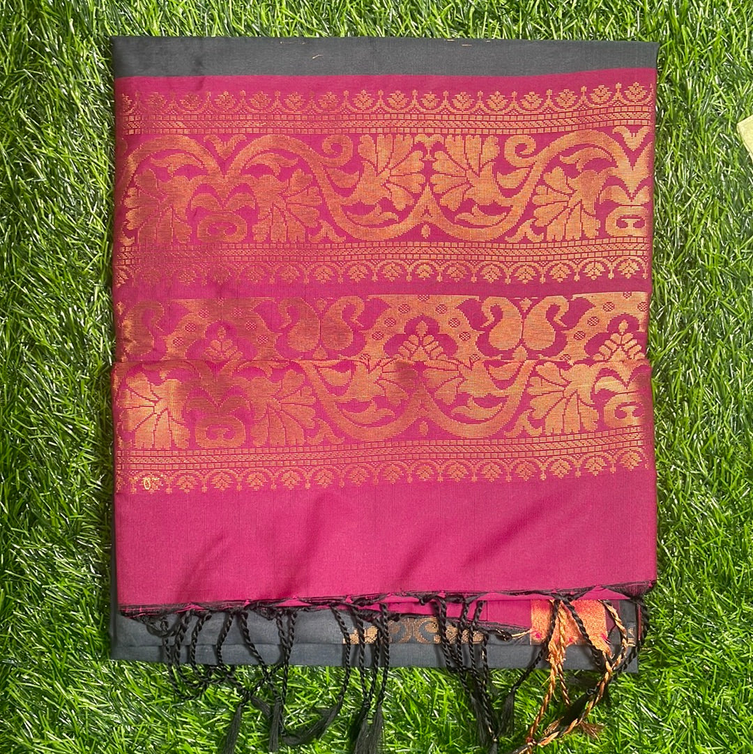 Kanjivaram Tissue Border Soft Silk Sarees (Grey and Pink)