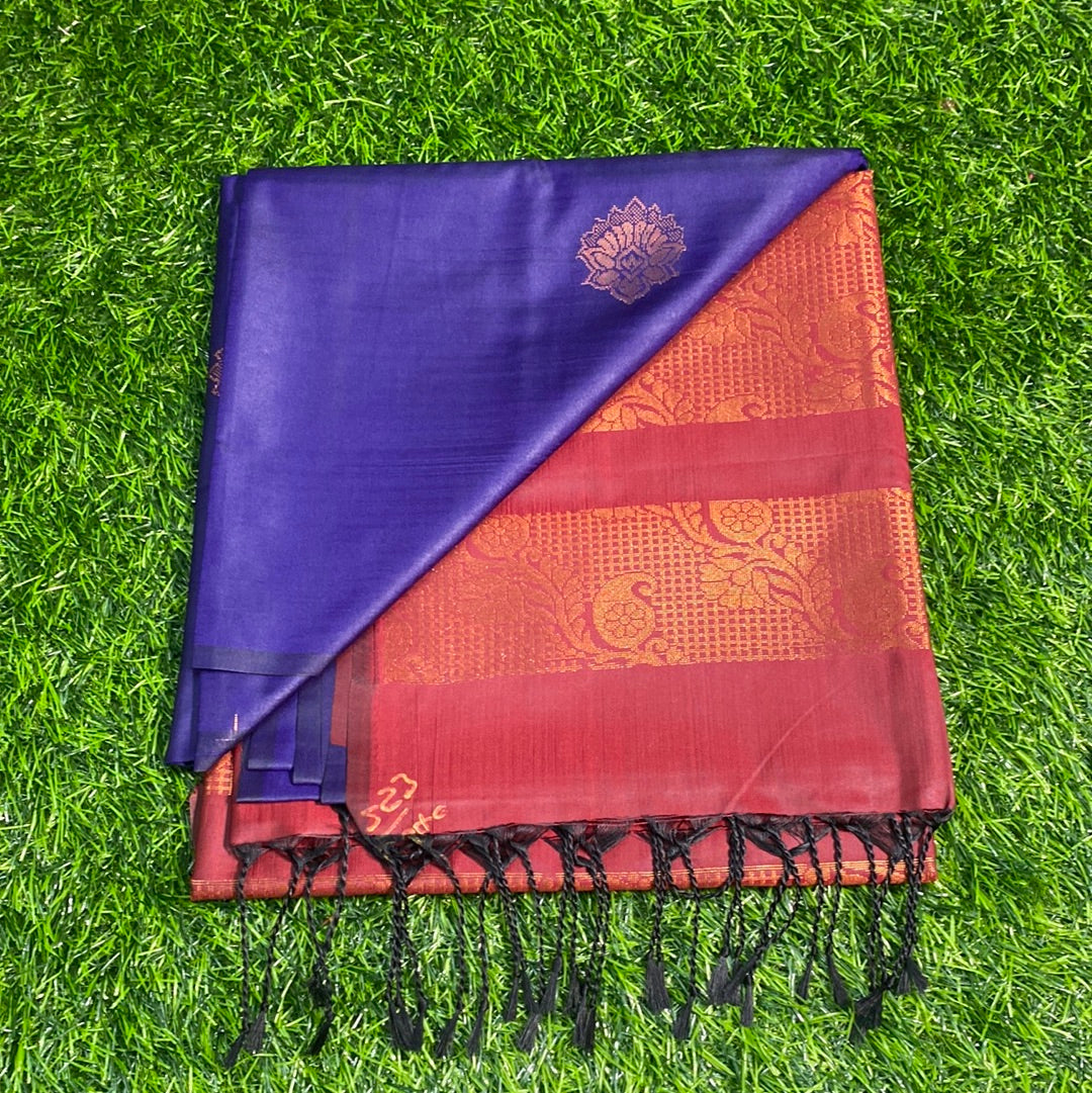 Kanjivaram Tissue Border Soft Silk Sarees (Blue and Maroon Colour)