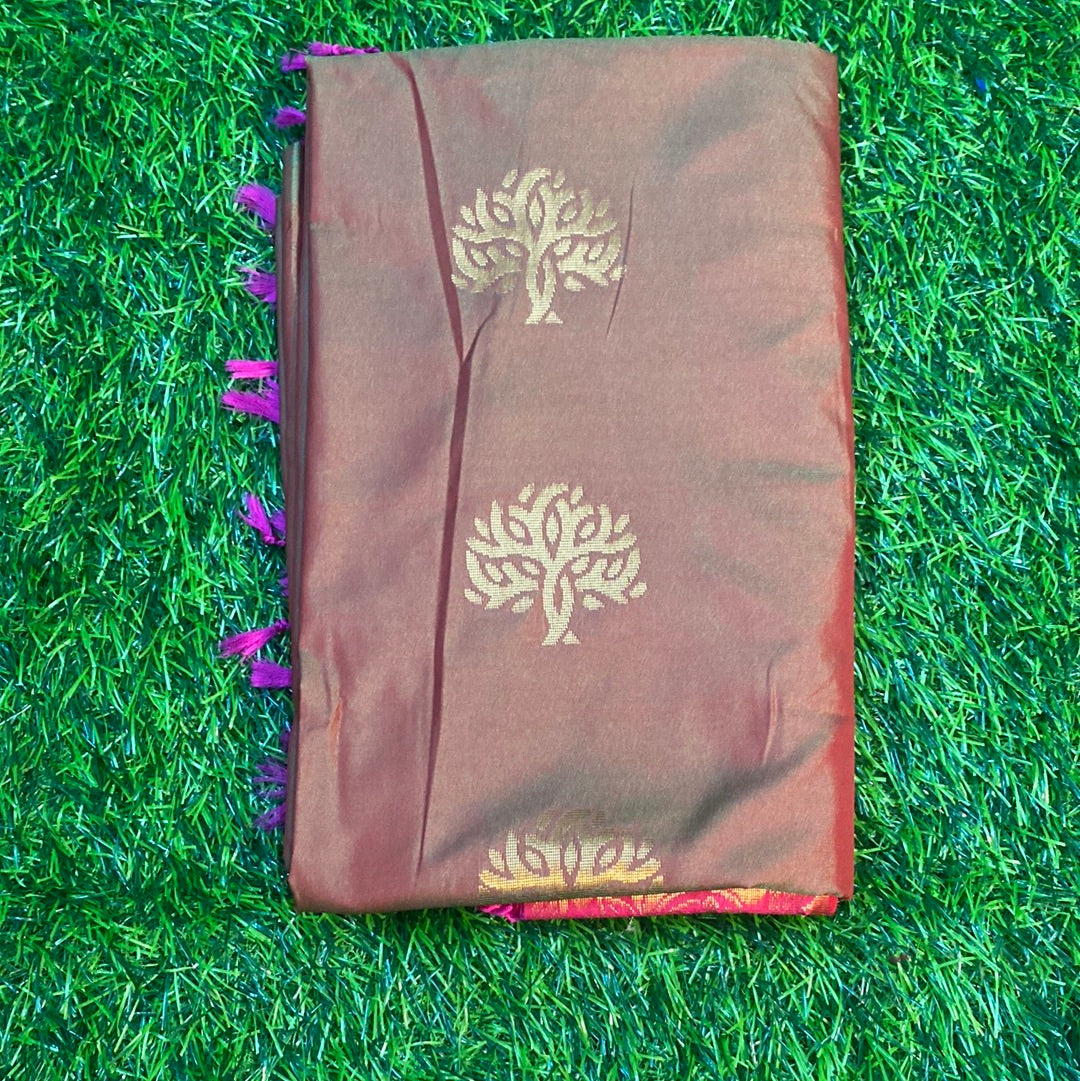 Kanjivaram Tissue Border Soft Silk Sarees (Brown and Pink Colour)