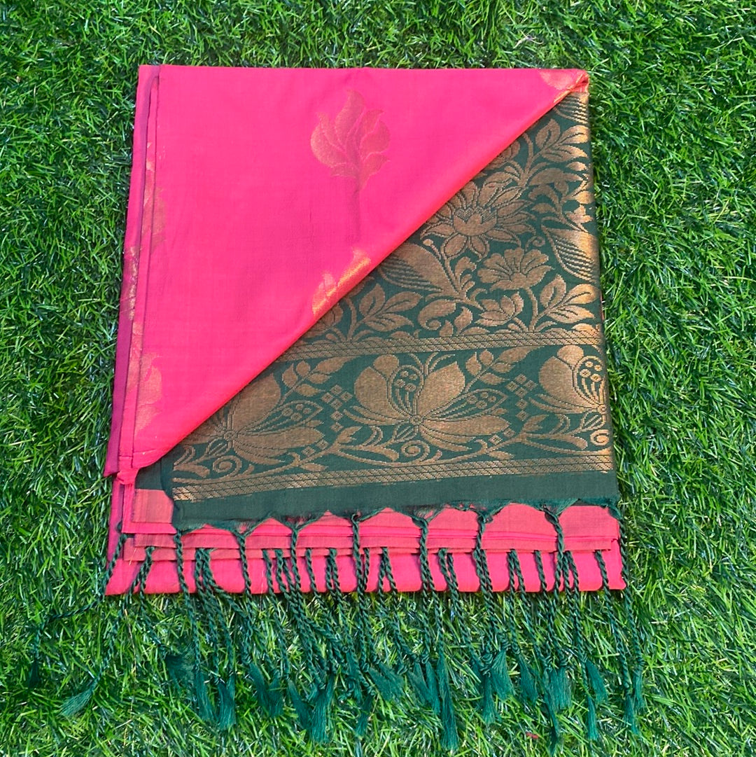 Kanjivaram Tissue Border Soft Silk Sarees (Pink and Green Colour)