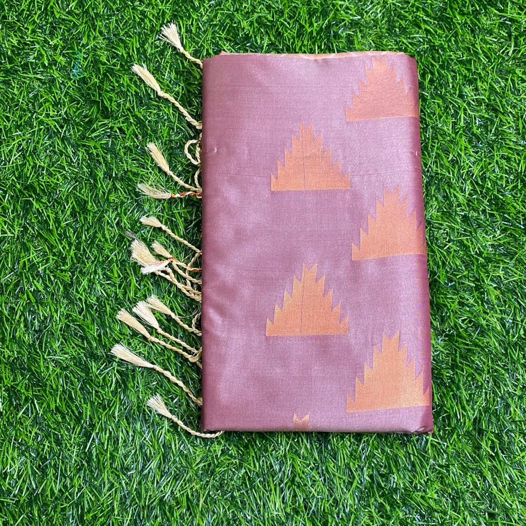 Kanjivaram Tissue Border Soft Silk Sarees (Brown and Off White Colour)