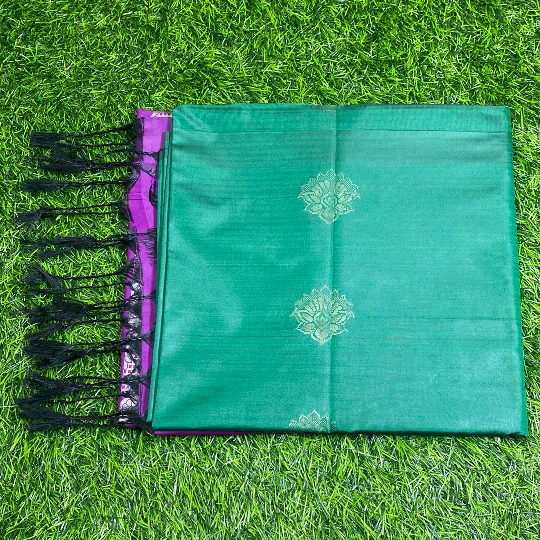Kanjivaram Tissue Border Soft Silk Sarees (Green and Purple Colour)