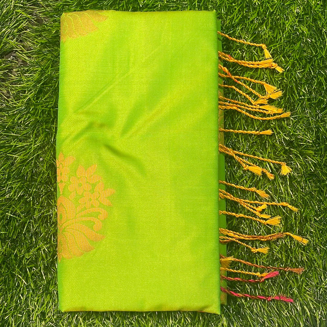 Kanjivaram Tissue Border Soft Silk Sarees (Green & Pink)