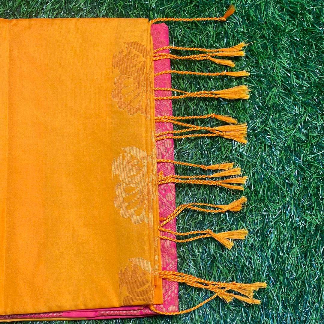 Kanjivaram Tissue Border Soft Silk Sarees (Mustard and Pink)