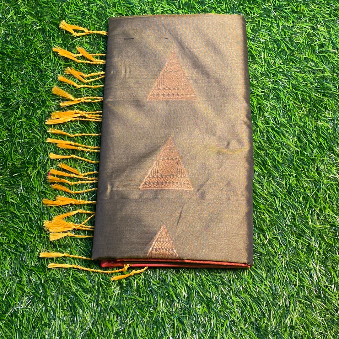 Kanjivaram Tissue Border Soft Silk Sarees (Green and Orange Colour)