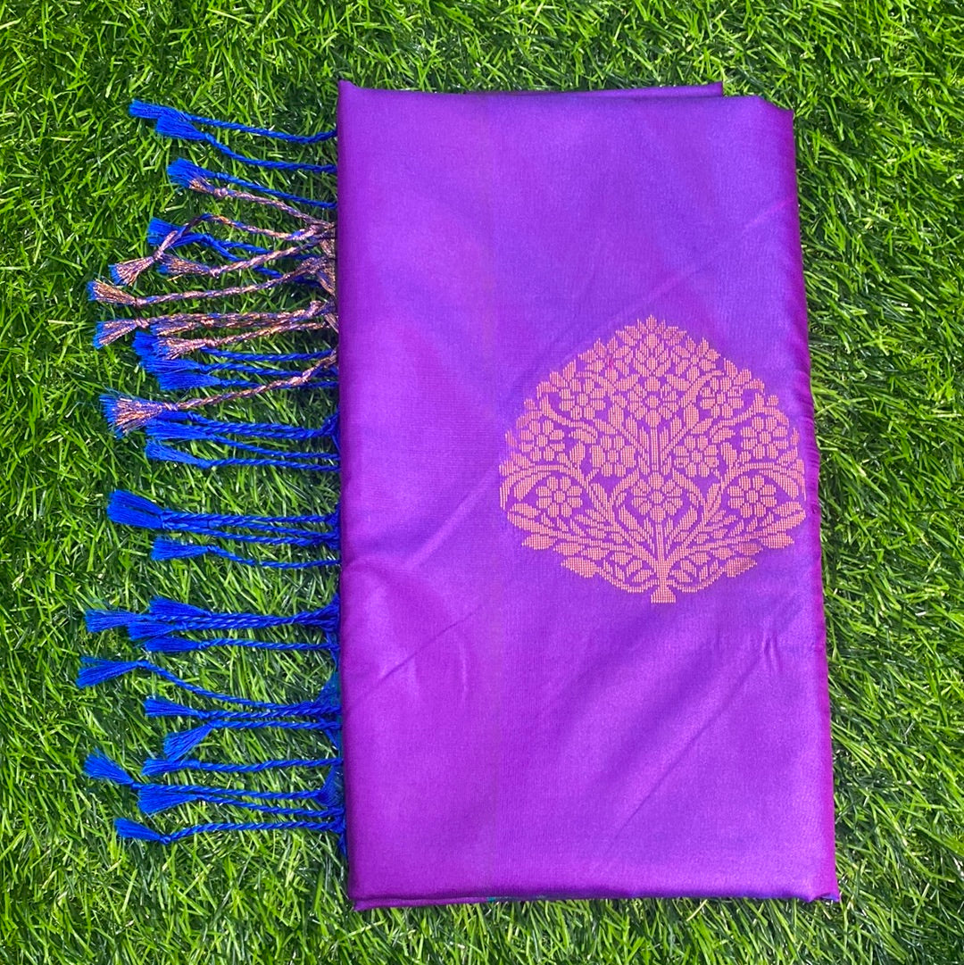 Kanjivaram Tissue Border Soft Silk Sarees (Purple and Olive Colour)