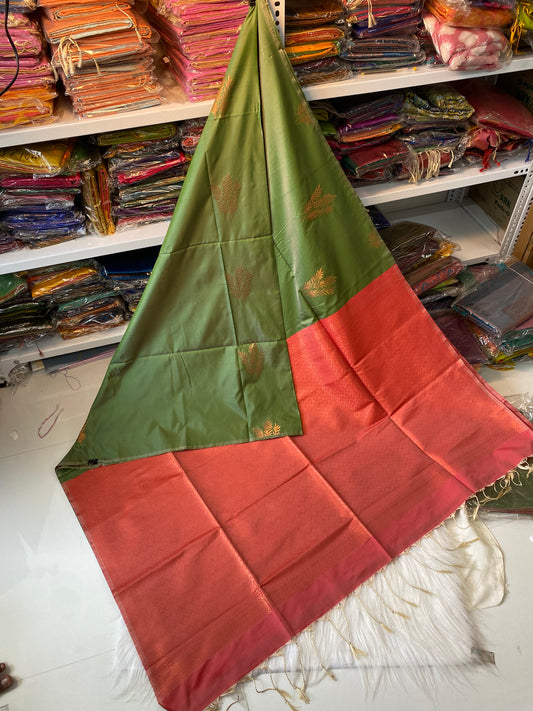 Kanjivaram Tissue Border Soft Silk Sarees (Green & Pink)