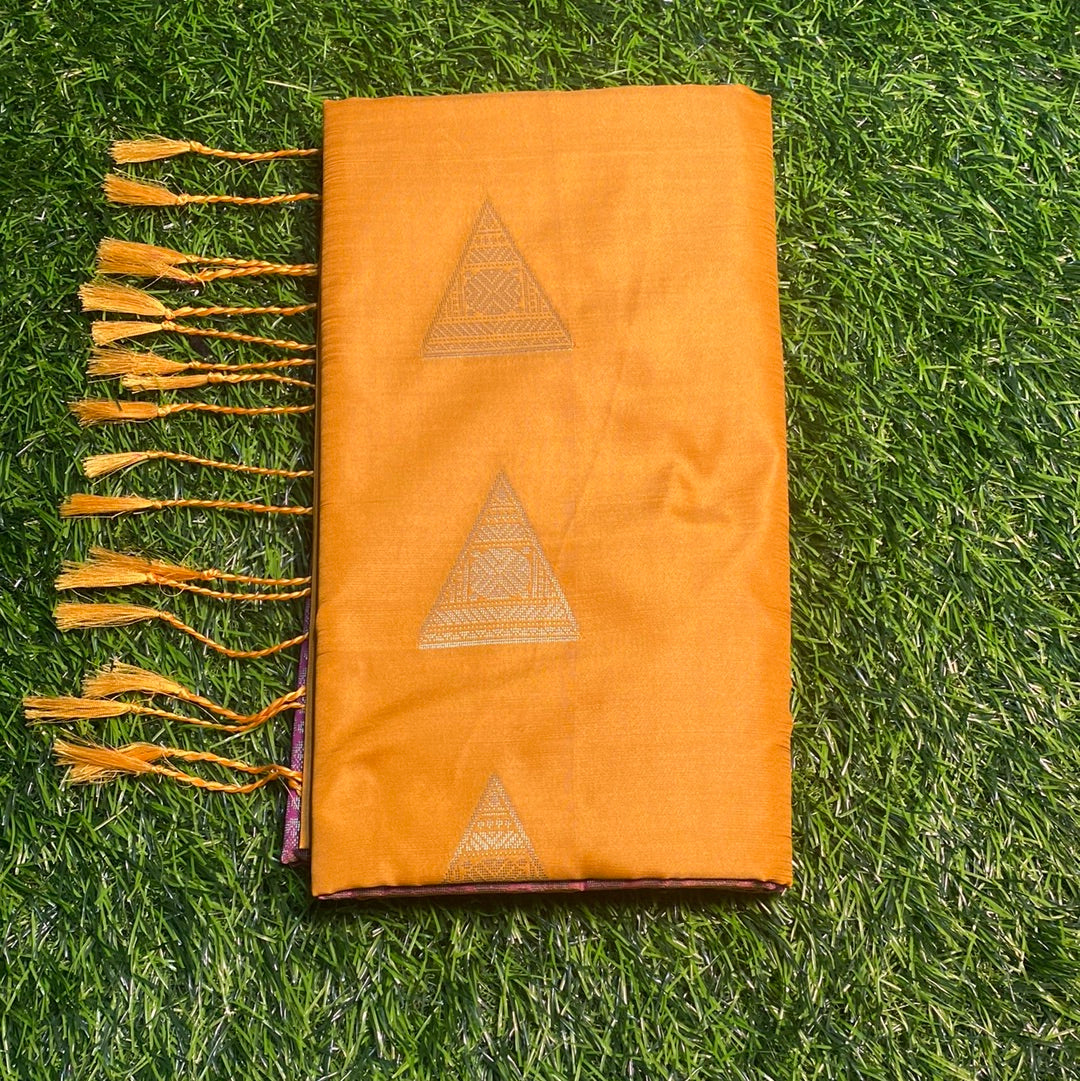 Kanjivaram Tissue Border Soft Silk Sarees (Mustard Yellow and Pink Colour)