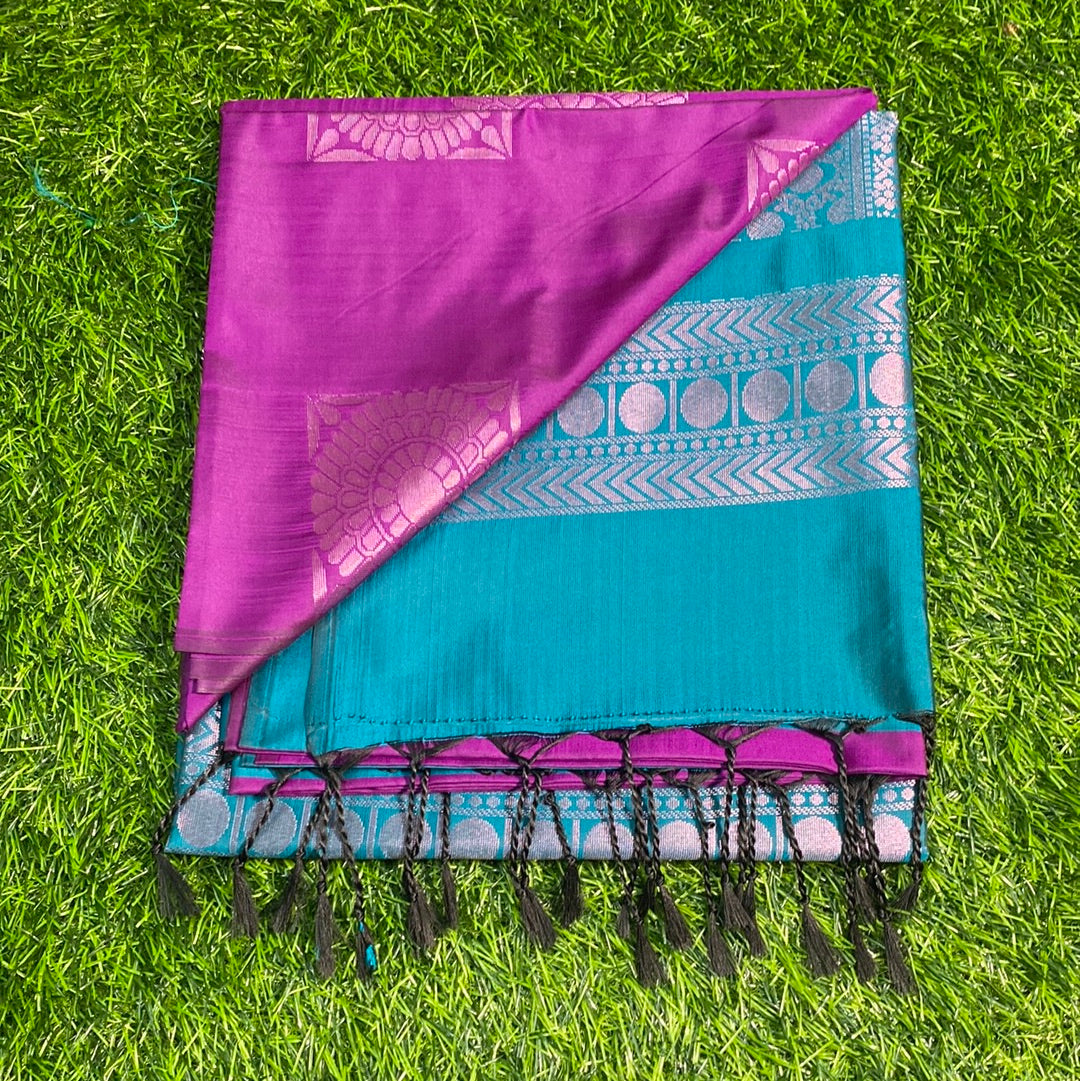 Kanjivaram Tissue Border Soft Silk Sarees (Purple and Sea Green Colour)