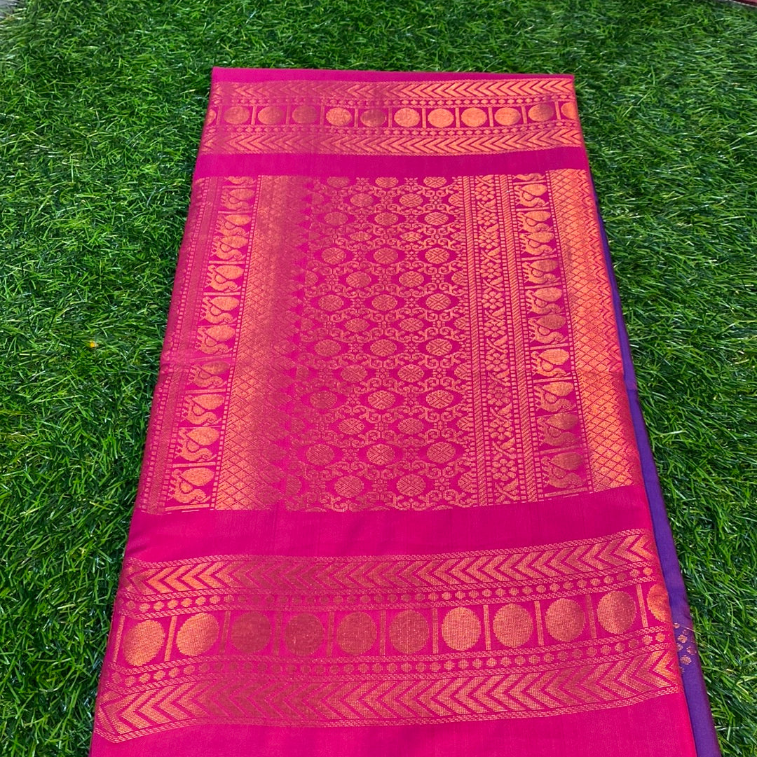 Kanjivaram Tissue Border Soft Silk Sarees (Purple and Pink Colour)