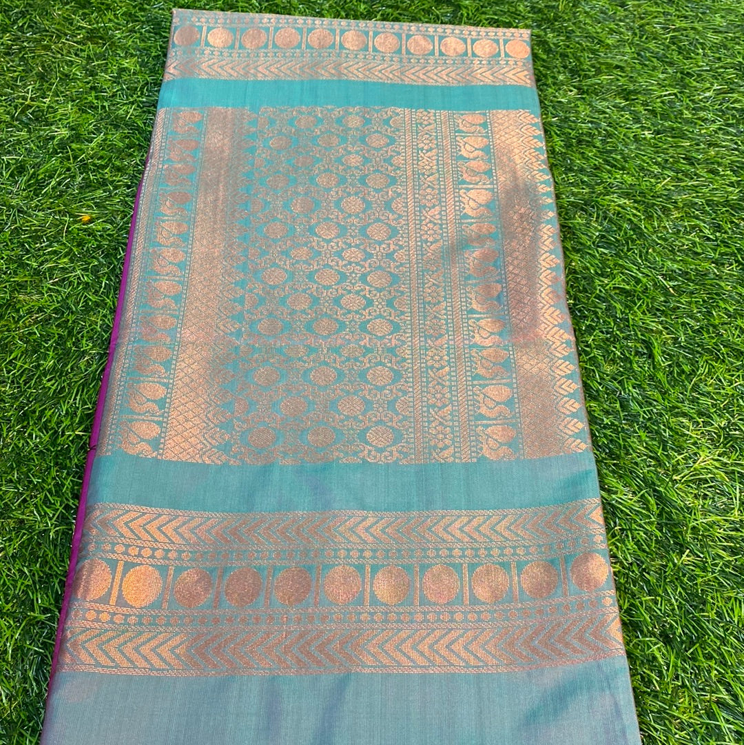 Kanjivaram Tissue Border Soft Silk Sarees (Pink and Green Colour)