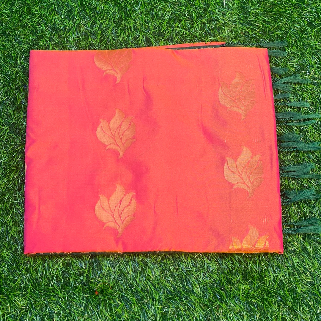 Kanjivaram Tissue Border Soft Silk Sarees (Orange and Green Colour)
