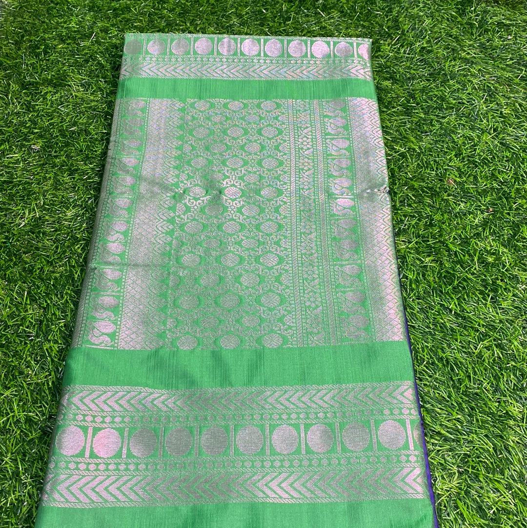 Kanjivaram Tissue Border Soft Silk Sarees (Purple and Green Colour)