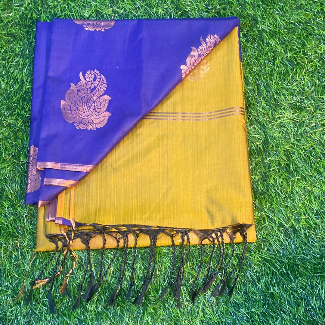 Kanjivaram Tissue Border Soft Silk Sarees (Mehandi Green and Purple Colour)