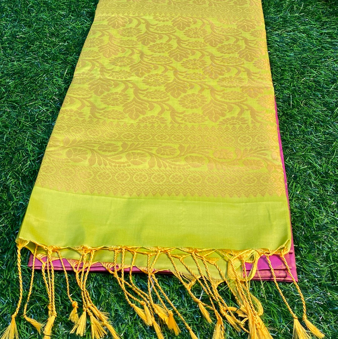 Kanjivaram Tissue Border Soft Silk Sarees (Pink and Green Colour)