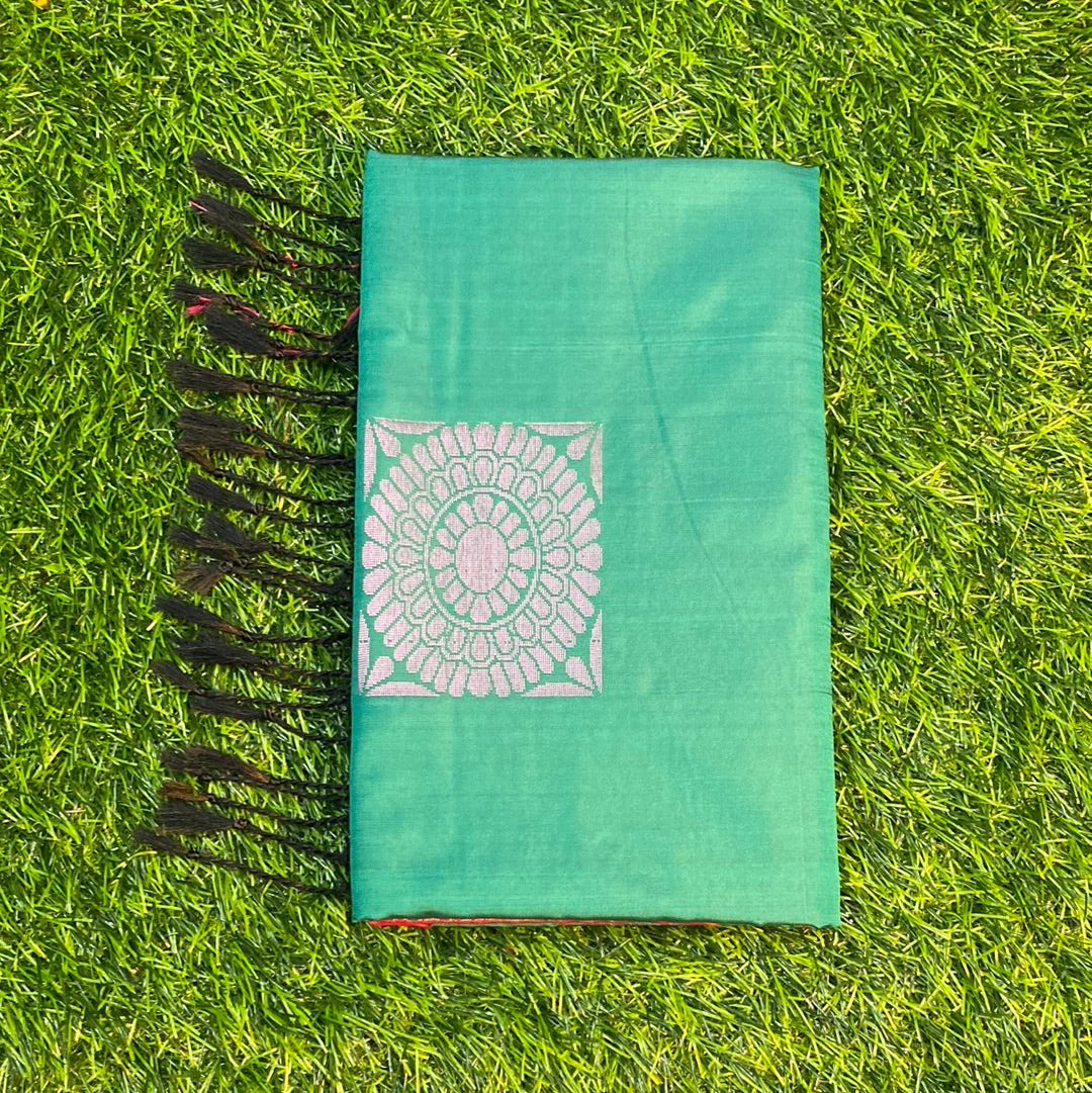 Kanjivaram Tissue Border Soft Silk Sarees (Pink and Sea Green Colour)
