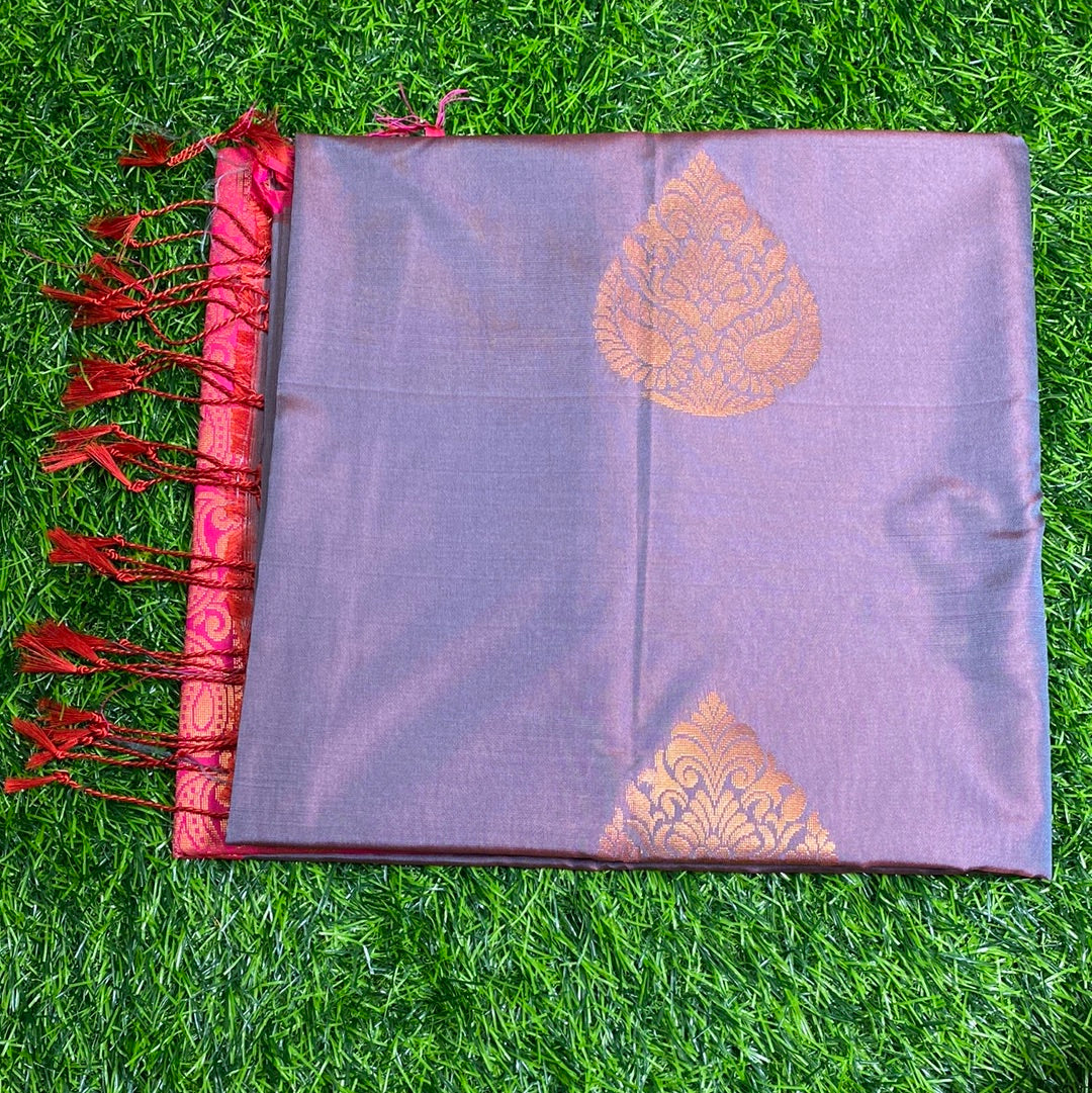 Kanjivaram Tissue Border Soft Silk Sarees (Purple and Pink Colour)