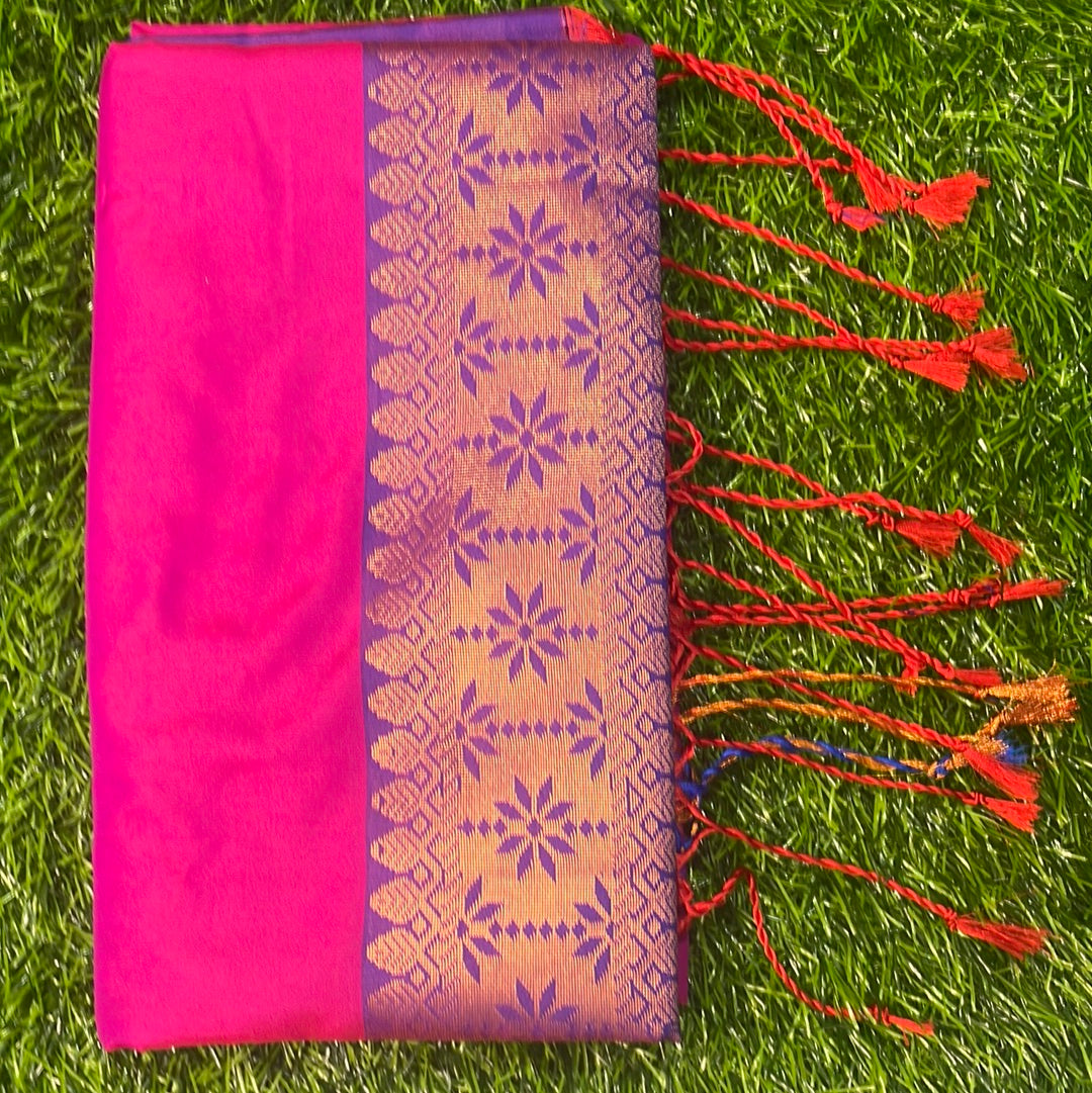 Kanjivaram Tissue Border Soft Silk Sarees (Dark Pink & Blue)