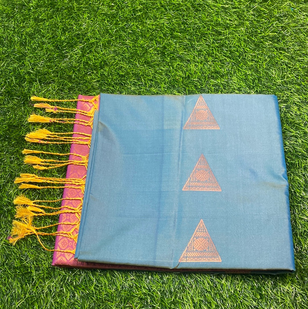 Kanjivaram Tissue Border Soft Silk Sarees (Sea Green and Pink Colour)
