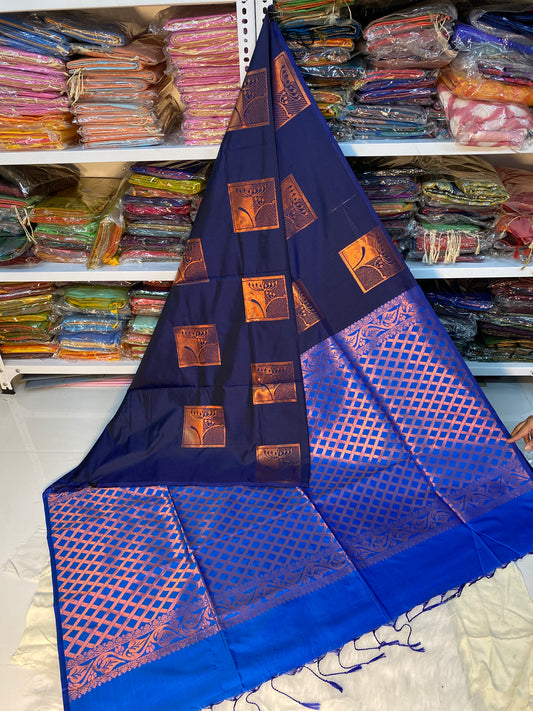 Kanjivaram Tissue Border Soft Silk Saree (Dark Blue & Royal Blue)