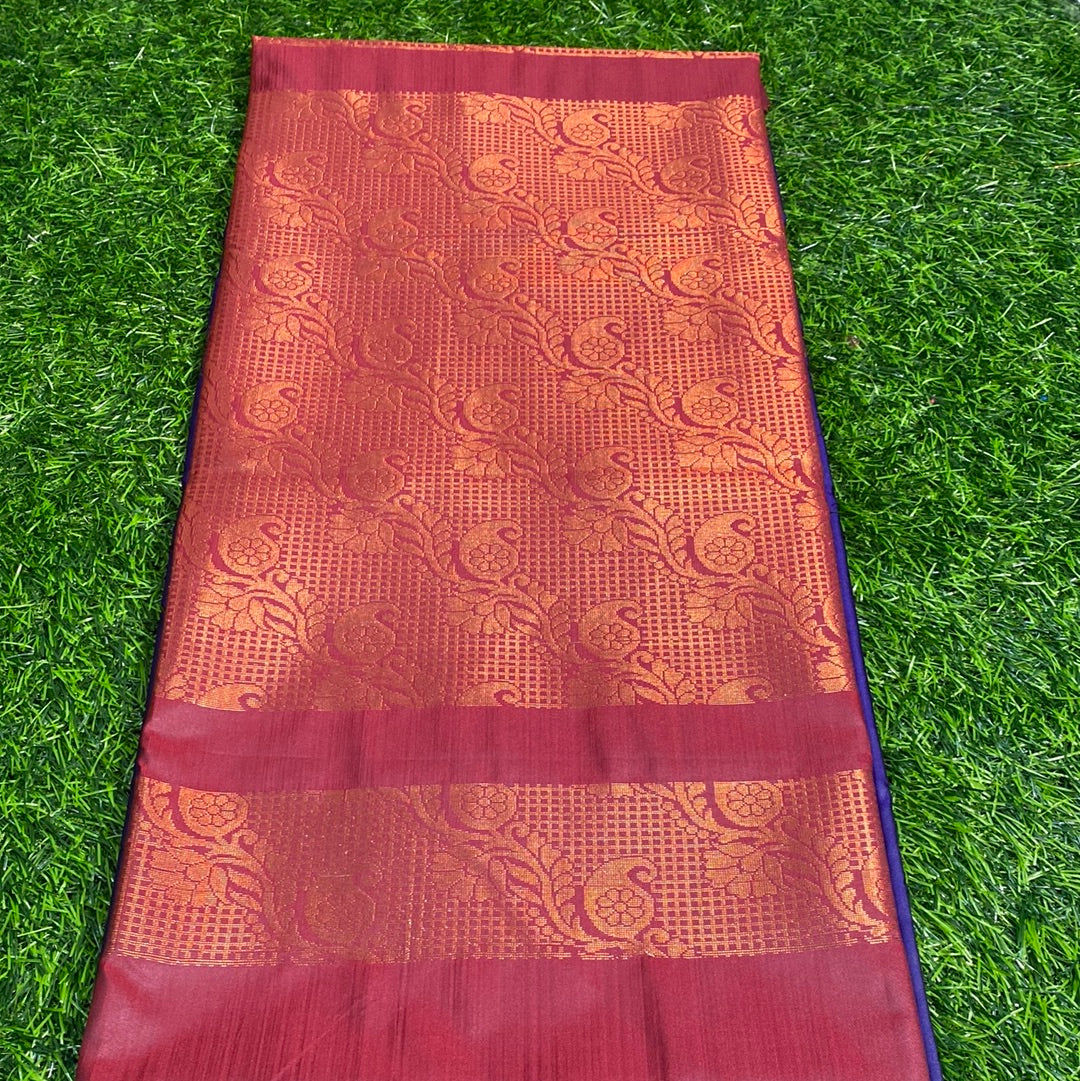 Kanjivaram Tissue Border Soft Silk Sarees (Blue and Maroon Colour)