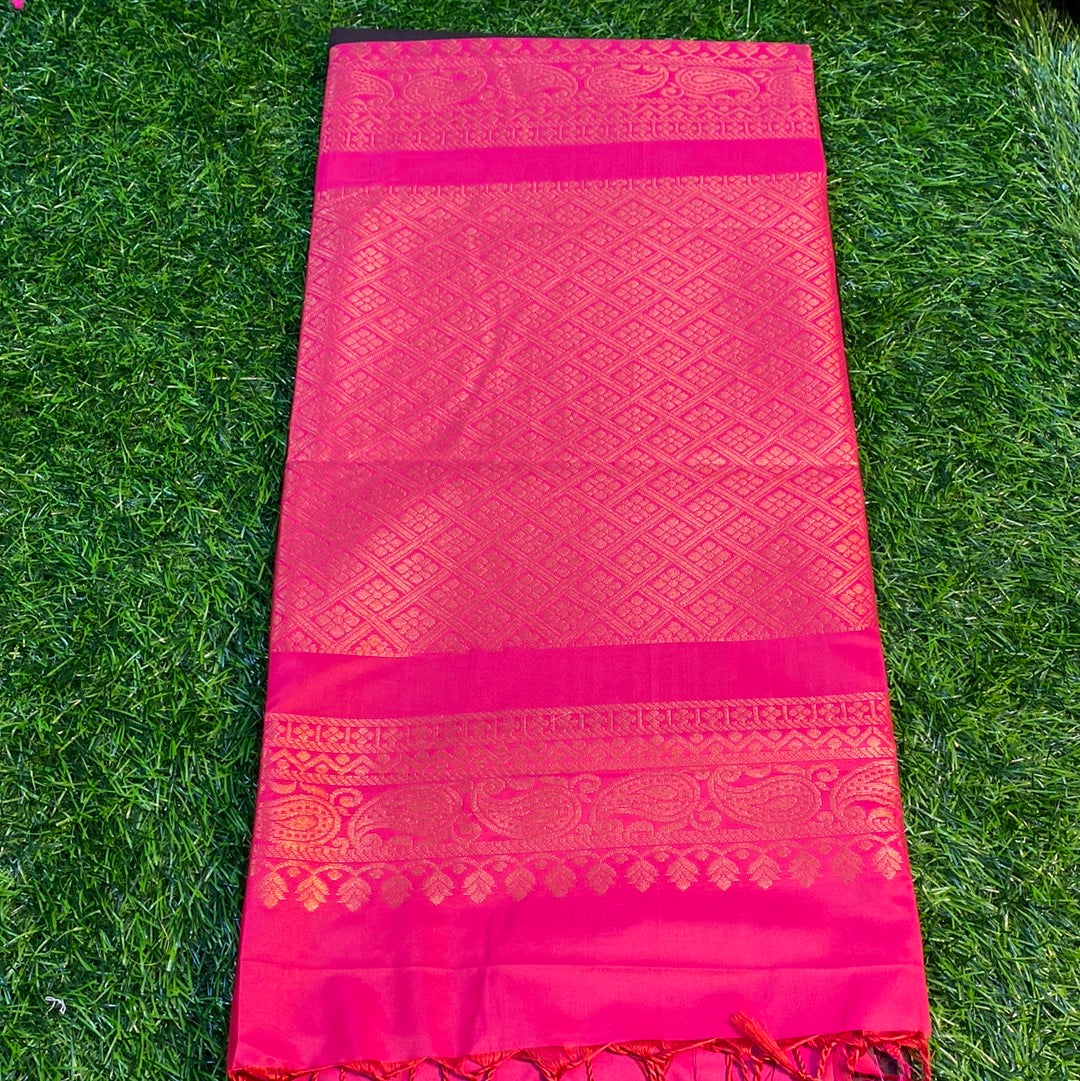 Kanjivaram Tissue Border Soft Silk Sarees (Brown and Pink Colour)