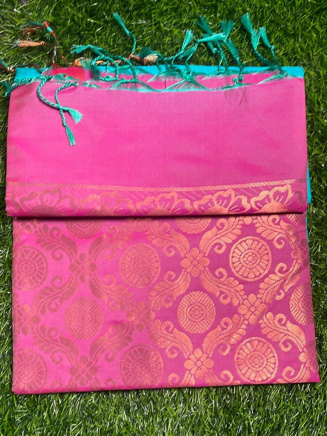 Kanjivaram Tissue Border Soft Silk Sarees : Sea Blue and Pink