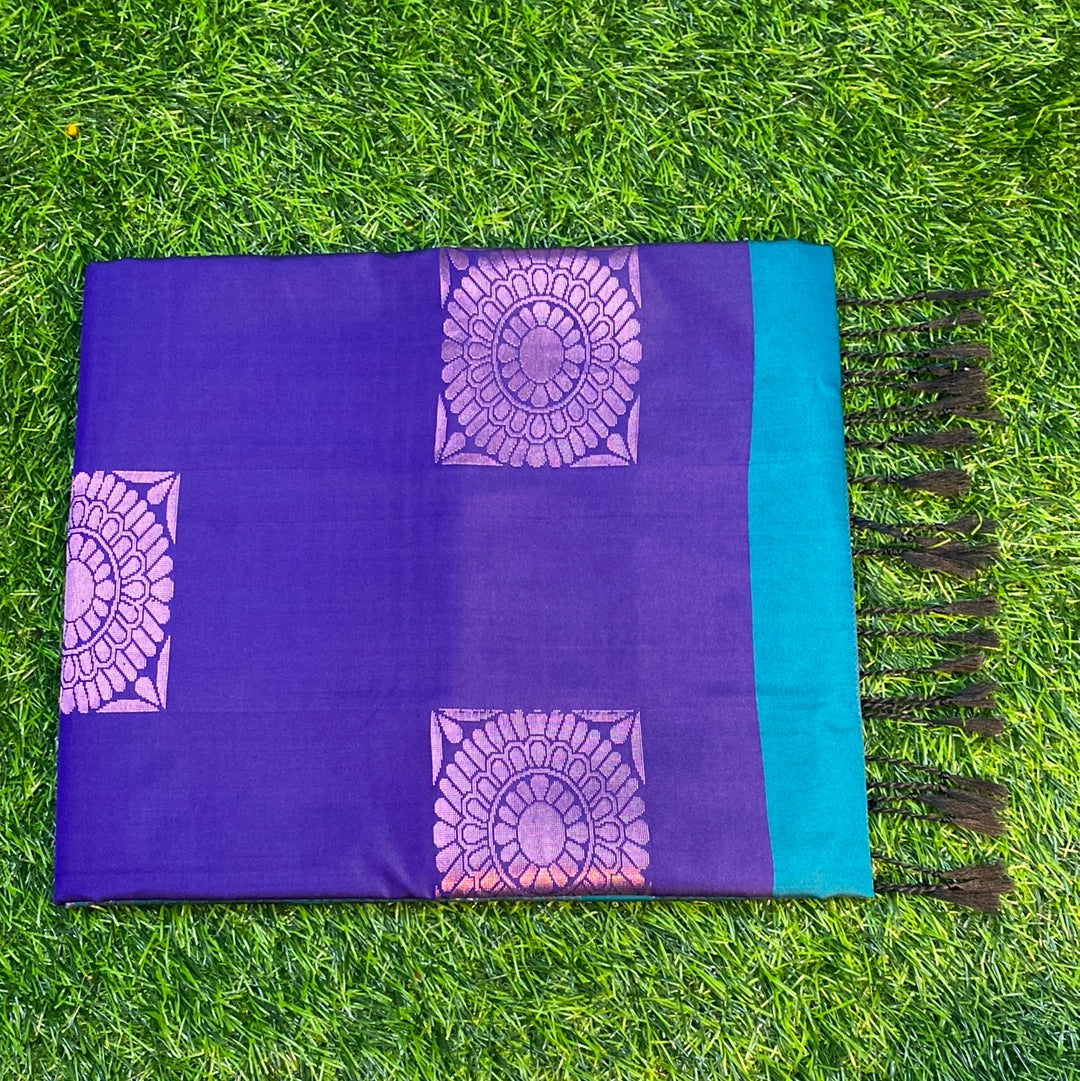Kanjivaram Tissue Border Soft Silk Sarees (Purple and Sea Green Colour)