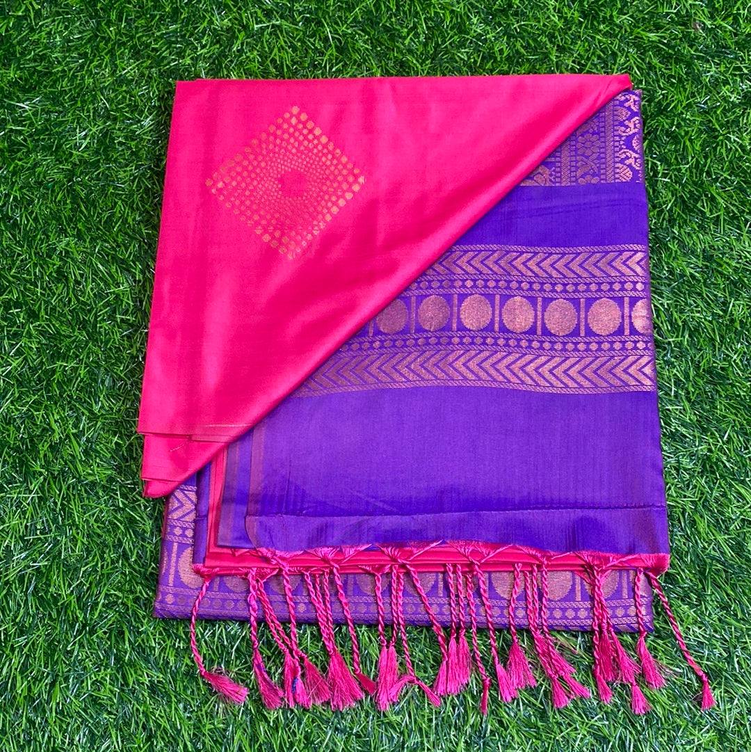 Kanjivaram Tissue Border Soft Silk Sarees (Pink and Purple Colour)