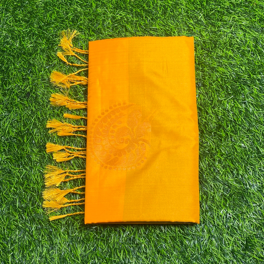 Kanjivaram Tissue Border Soft Silk Sarees (Yellow and Green Colour)