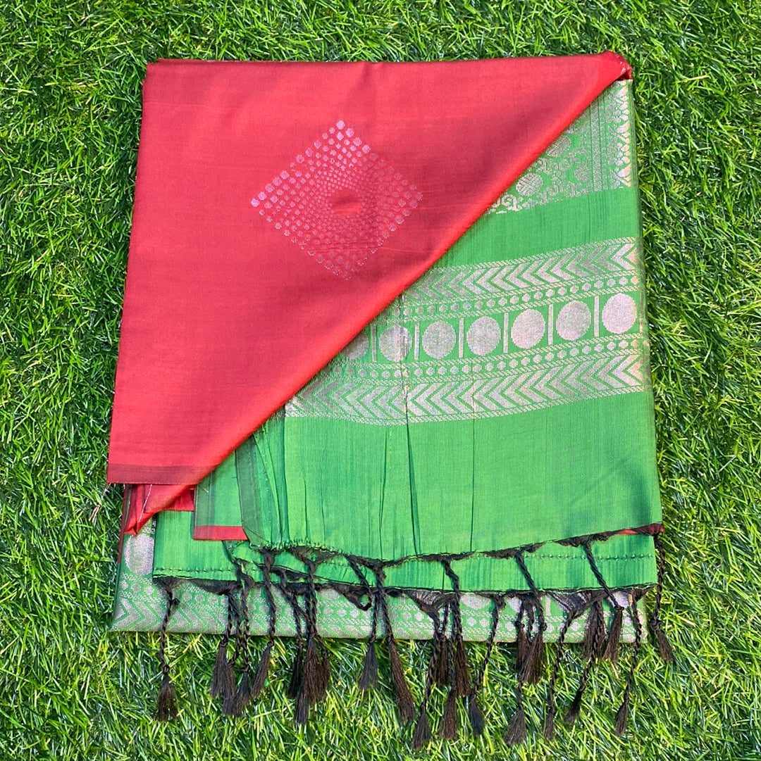 Kanjivaram Tissue Border Soft Silk Sarees (Maroon and Green Colour)