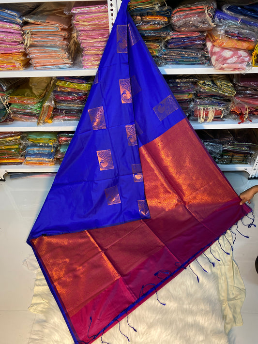 Kanjivaram Tissue Border Soft Silk Saree (Royal Blue & Pink)