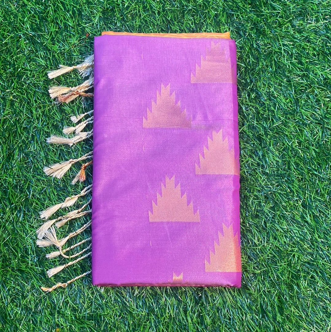 Kanjivaram Tissue Border Soft Silk Sarees (Magenta and Orange Colour)