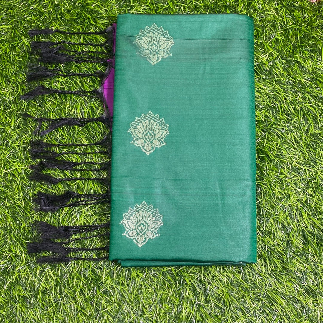Kanjivaram Tissue Border Soft Silk Sarees (Green and Purple Colour)