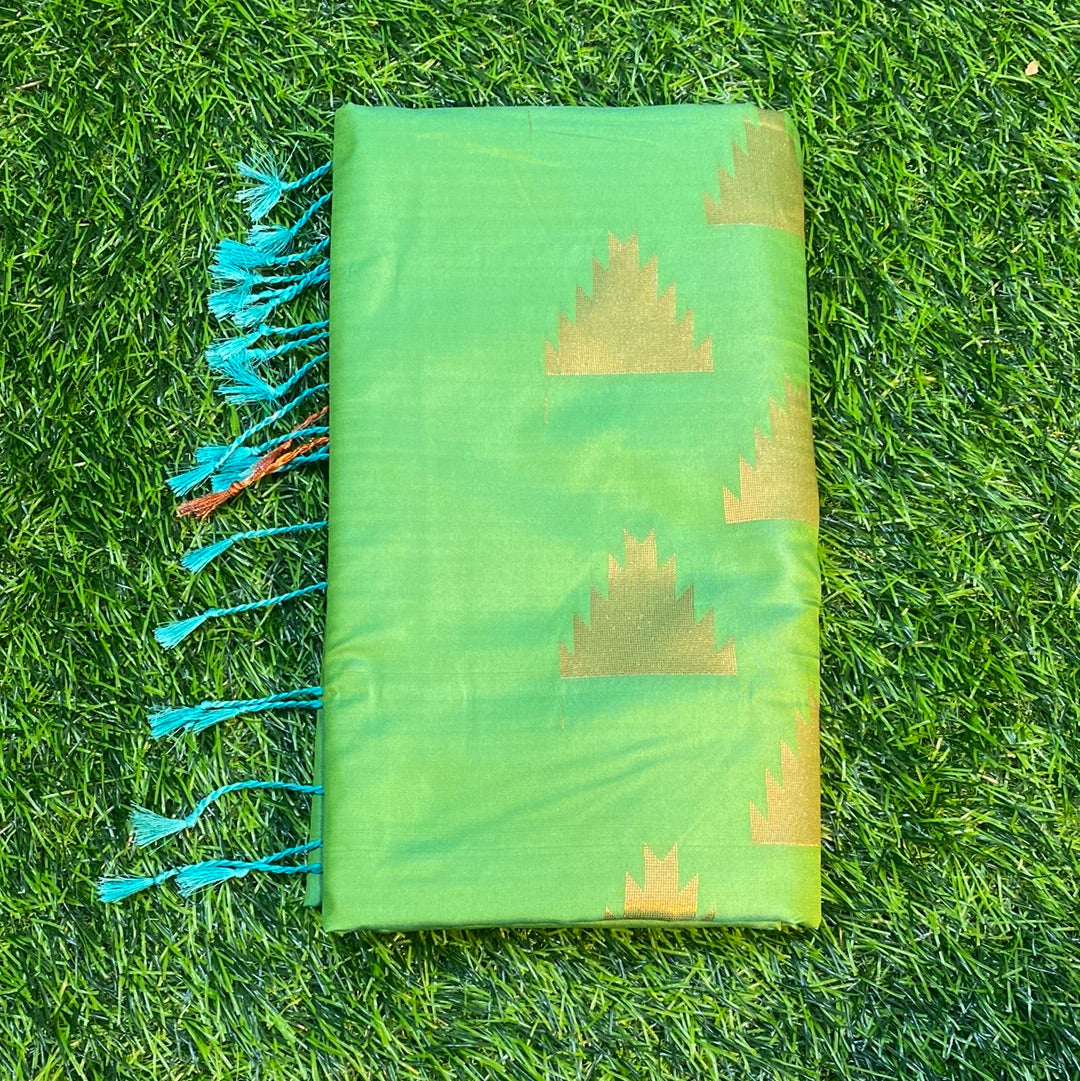 Kanjivaram Tissue Border Soft Silk Sarees (Fluorescent Green and Pink Colour)